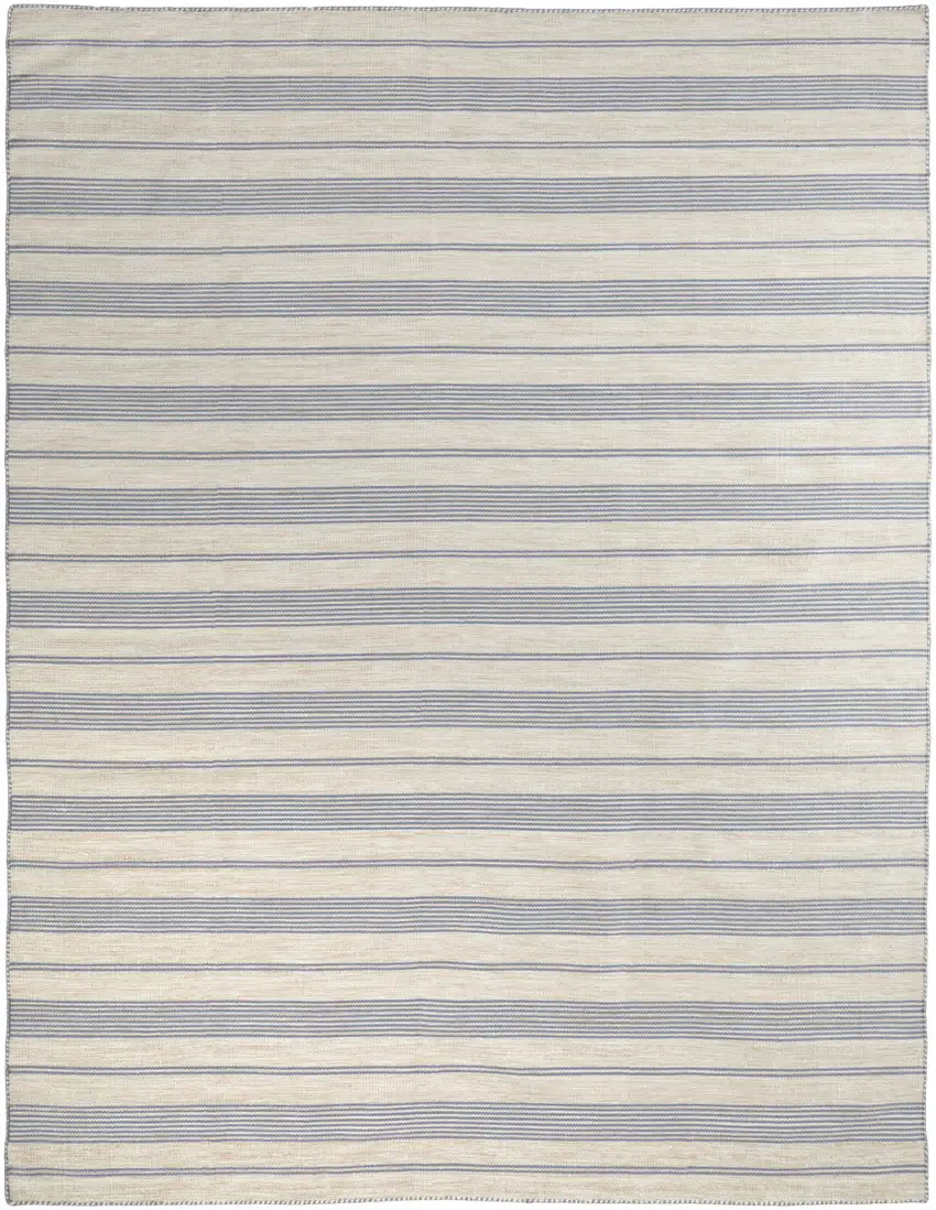 Blue Ivory And Tan Striped Dhurrie Hand Woven Stain Resistant Area Rug Photo 2