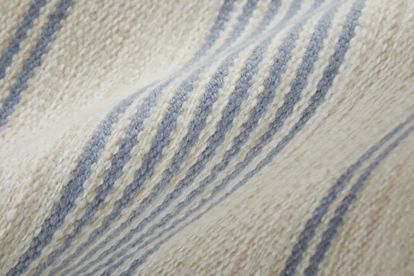 Blue Ivory And Tan Striped Dhurrie Hand Woven Stain Resistant Area Rug Photo 8
