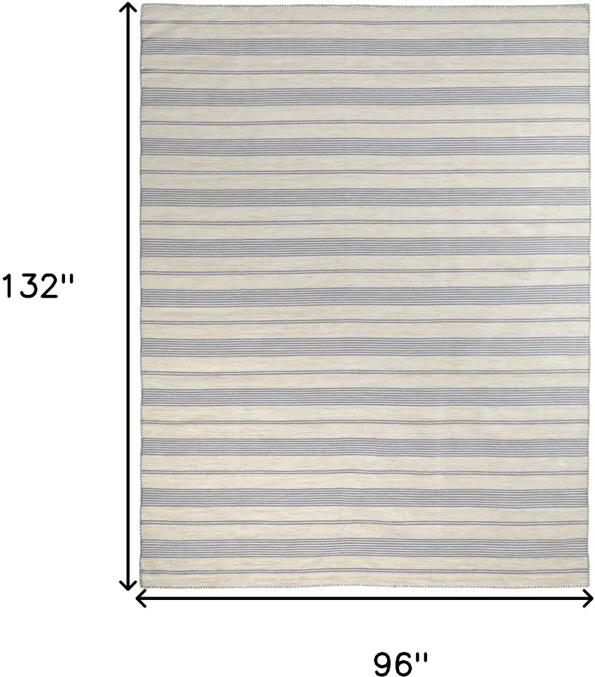 Blue Ivory And Tan Striped Dhurrie Hand Woven Stain Resistant Area Rug Photo 10