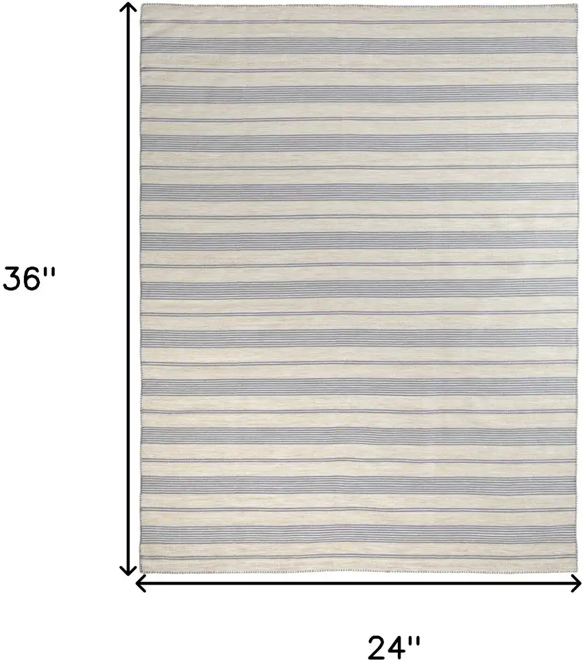 Blue Ivory And Tan Striped Dhurrie Hand Woven Stain Resistant Area Rug Photo 7