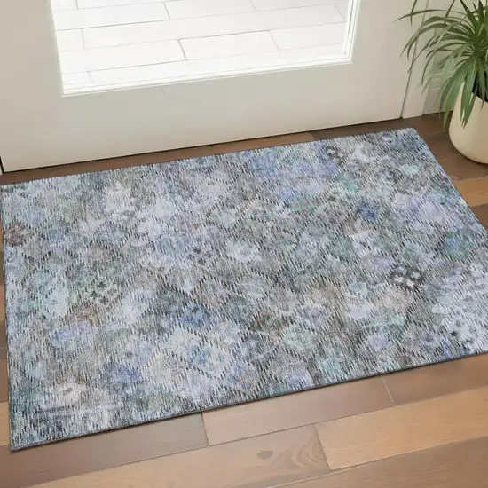 Blue Ivory And Taupe Abstract Geometric Washable Area Rug With UV Protection Photo 1
