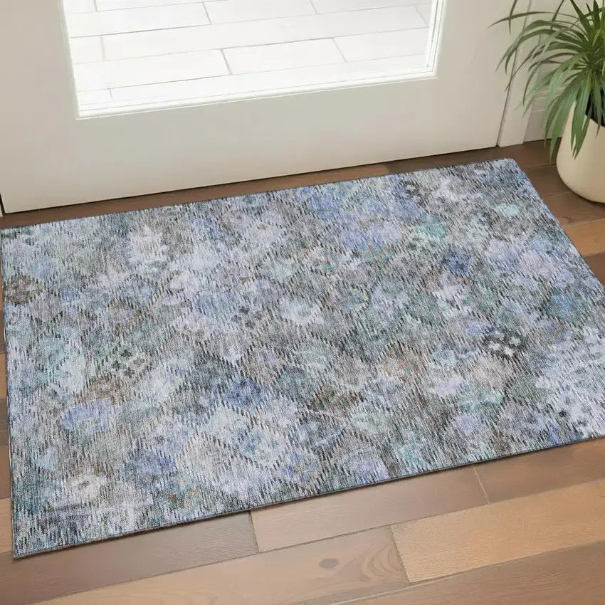 Blue Ivory And Taupe Abstract Geometric Washable Area Rug With UV Protection Photo 1