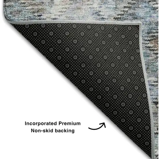 Blue Ivory And Taupe Abstract Geometric Washable Area Rug With UV Protection Photo 6