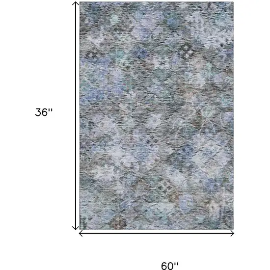 Blue Ivory And Taupe Abstract Geometric Washable Area Rug With UV Protection Photo 9