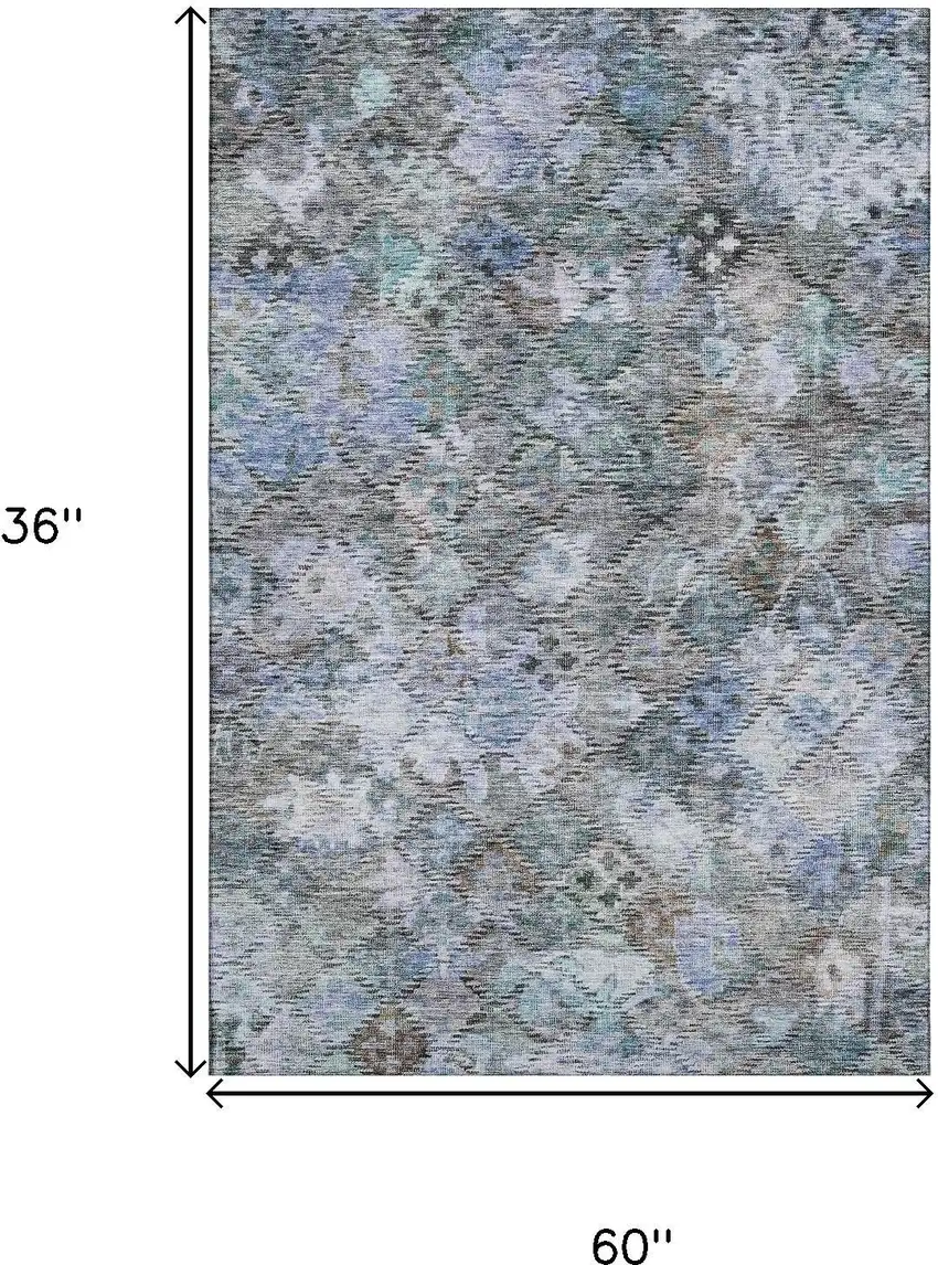 Blue Ivory And Taupe Abstract Geometric Washable Area Rug With UV Protection Photo 9