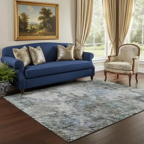 Blue Ivory And Taupe Abstract Geometric Washable Area Rug With UV Protection Photo 2