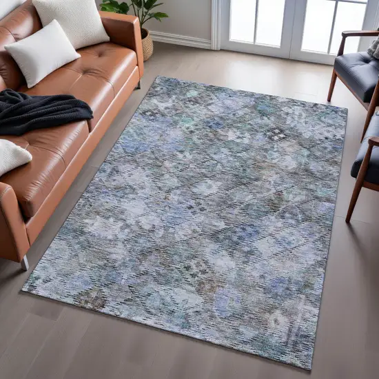 Blue Ivory And Taupe Abstract Geometric Washable Area Rug With UV Protection Photo 4