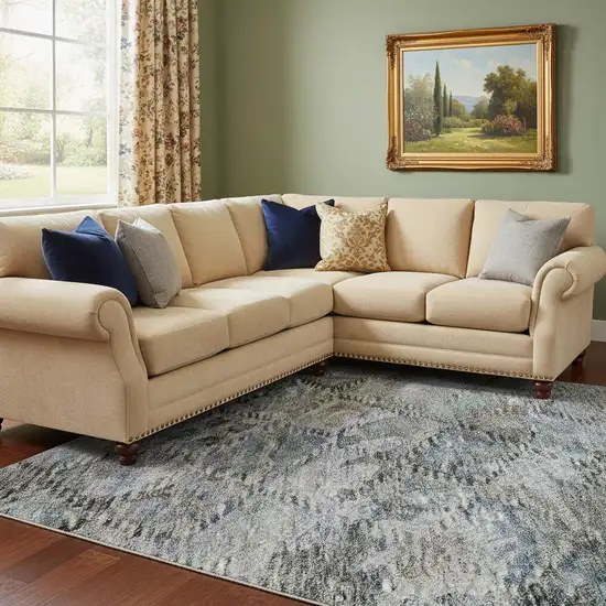 Blue Ivory And Taupe Abstract Geometric Washable Area Rug With UV Protection Photo 2