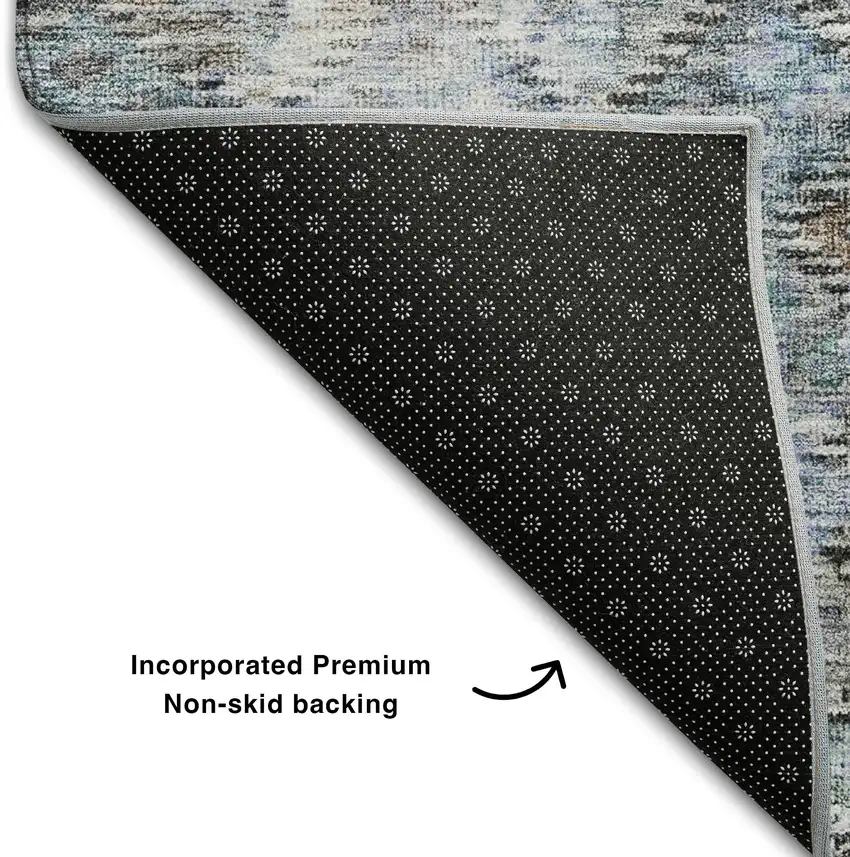 Blue Ivory And Taupe Abstract Geometric Washable Area Rug With UV Protection Photo 6