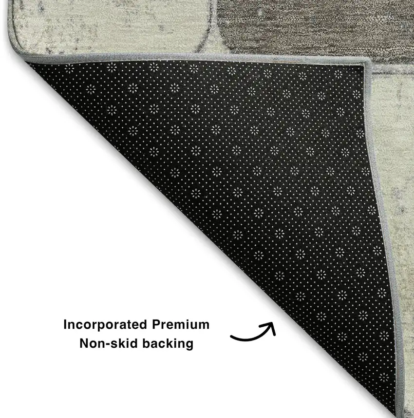 Blue Ivory And Taupe Geometric Washable Area Rug With UV Protection Photo 7