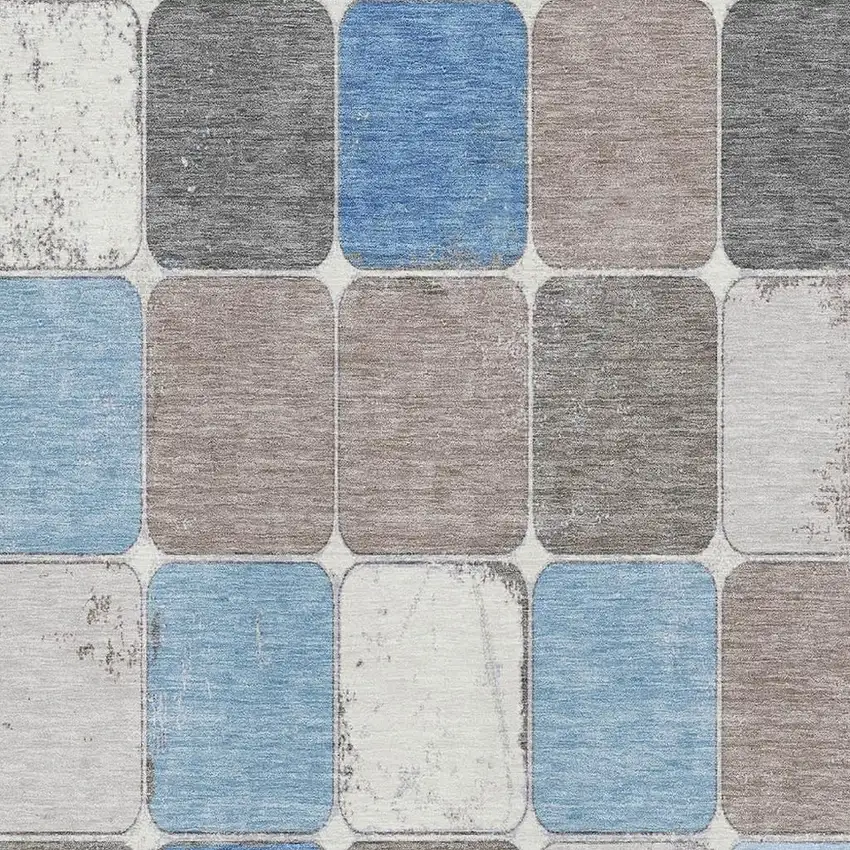 Blue Ivory And Taupe Geometric Washable Area Rug With UV Protection Photo 3