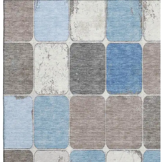 Blue Ivory And Taupe Geometric Washable Area Rug With UV Protection Photo 3