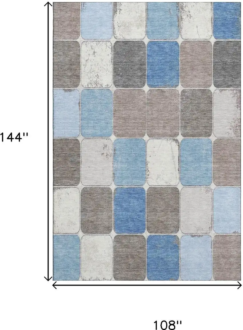 Blue Ivory And Taupe Geometric Washable Area Rug With UV Protection Photo 9