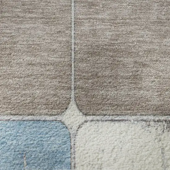 Blue Ivory And Taupe Geometric Washable Area Rug With UV Protection Photo 8