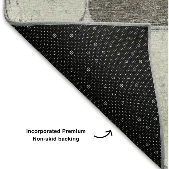 Blue Ivory And Taupe Geometric Washable Area Rug With UV Protection Photo 7