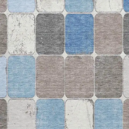 Blue Ivory And Taupe Geometric Washable Area Rug With UV Protection Photo 3