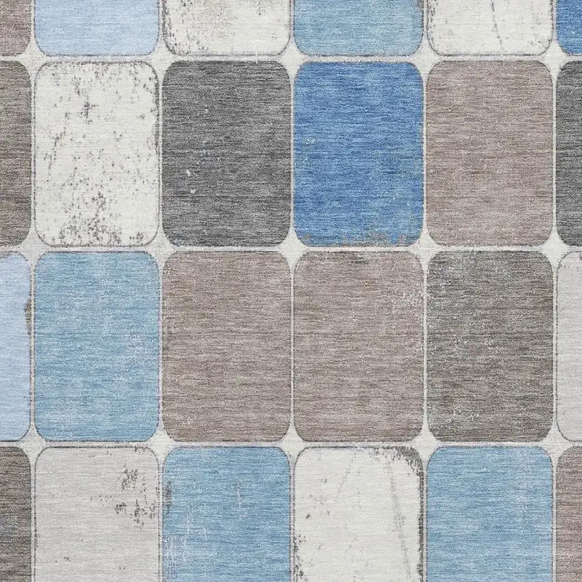 Blue Ivory And Taupe Geometric Washable Area Rug With UV Protection Photo 3