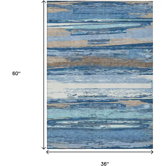 Blue Ivory And Taupe Striped Washable Indoor Outdoor Area Rug Photo 3