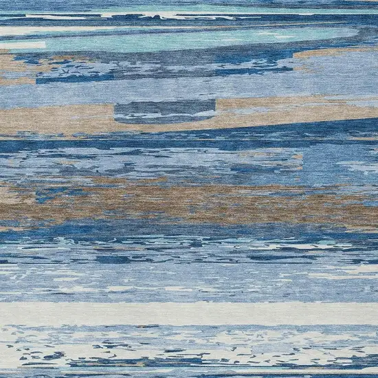 Blue Ivory And Taupe Striped Washable Indoor Outdoor Area Rug Photo 7