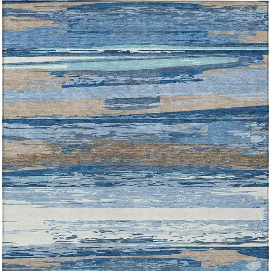 Blue Ivory And Taupe Striped Washable Indoor Outdoor Area Rug Photo 2