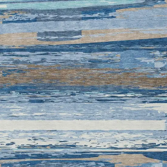 Blue Ivory And Taupe Striped Washable Indoor Outdoor Area Rug Photo 8