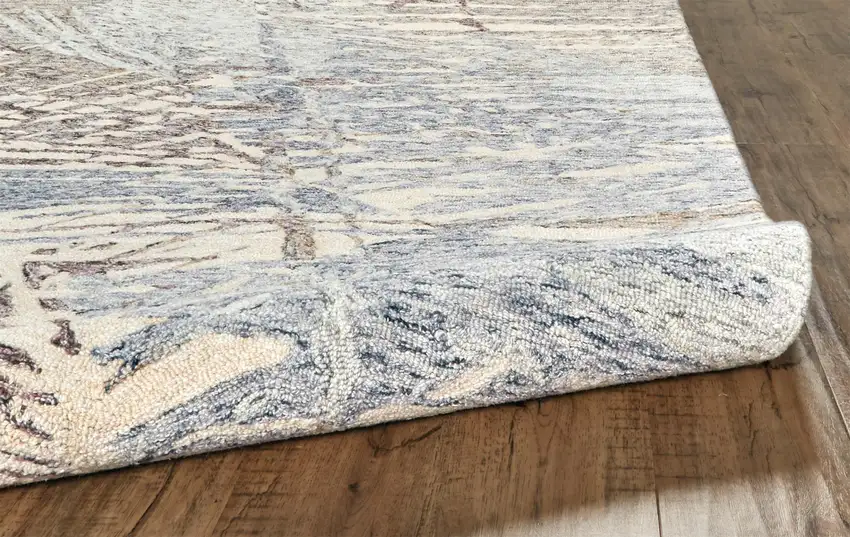 Blue Ivory And Taupe Wool Abstract Tufted Handmade Stain Resistant Area Rug Photo 6