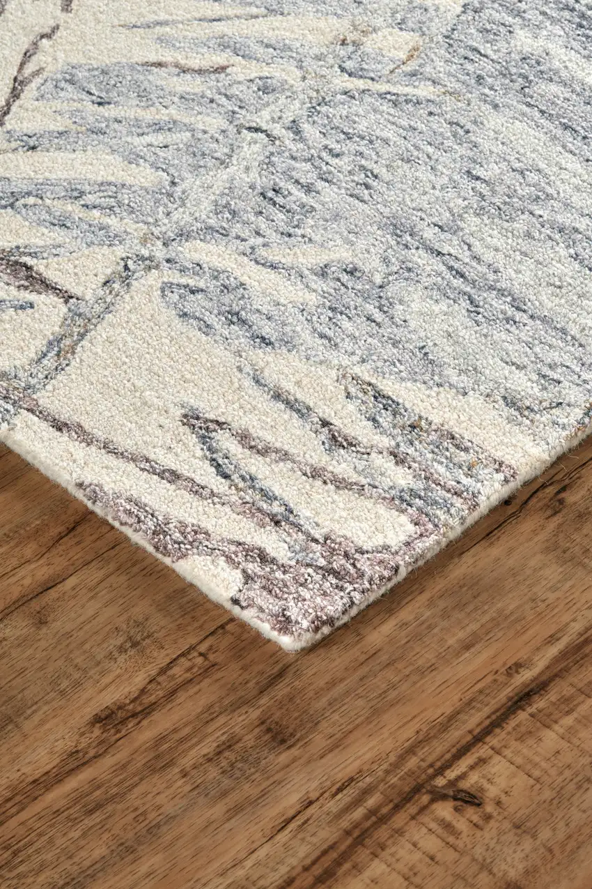 Blue Ivory And Taupe Wool Abstract Tufted Handmade Stain Resistant Area Rug Photo 7