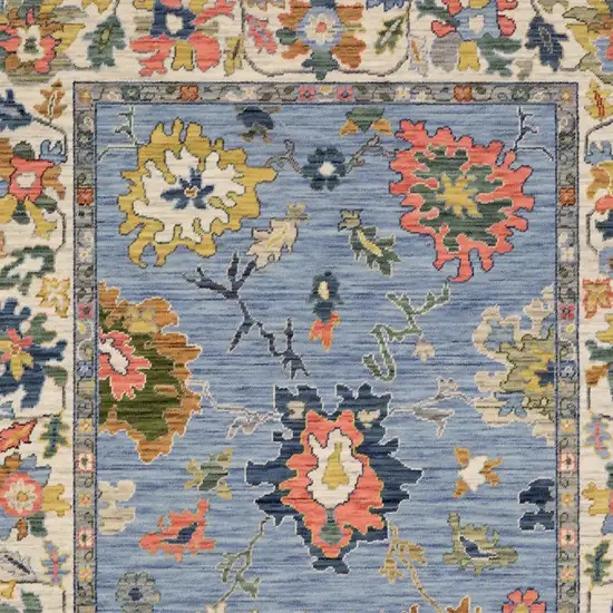 Blue Ivory And Yellow Oriental Area Rug With Fringe Photo 9