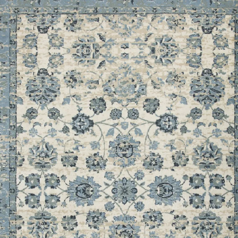 Blue Ivory Distressed Oriental Area Rug Photo 2