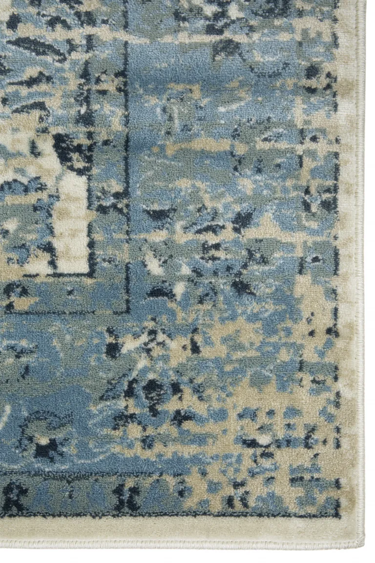 Blue Ivory Distressed Oriental Area Rug Photo 5