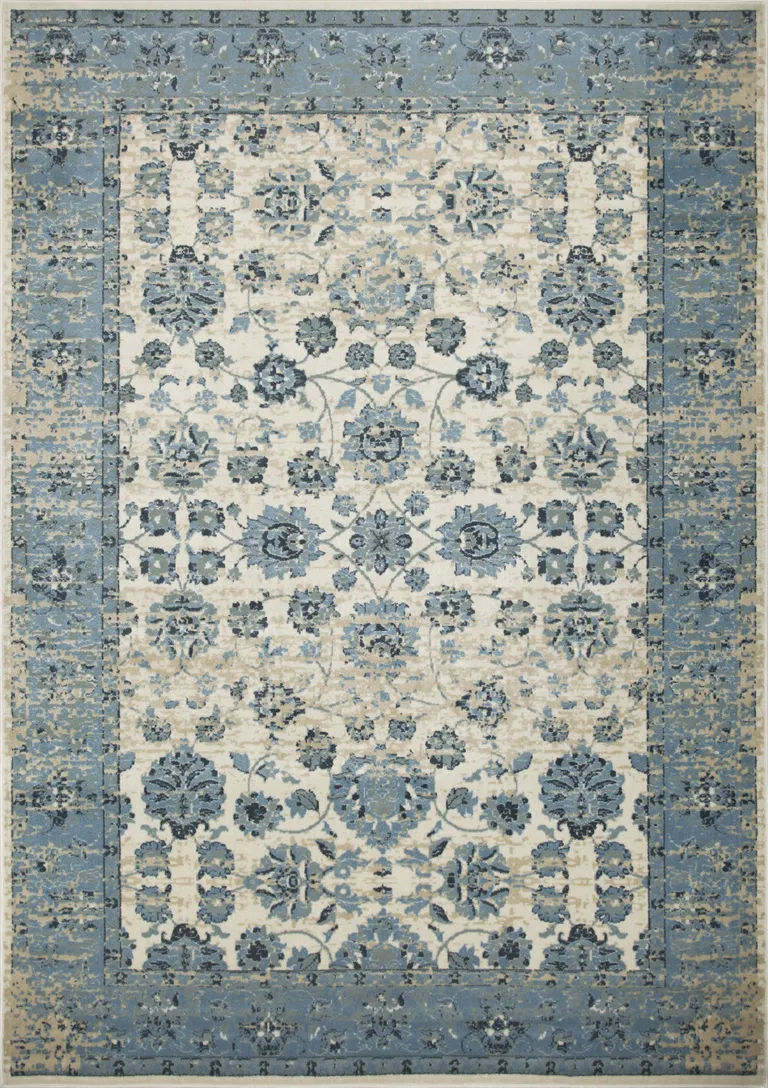Blue Ivory Distressed Oriental Area Rug Photo 4