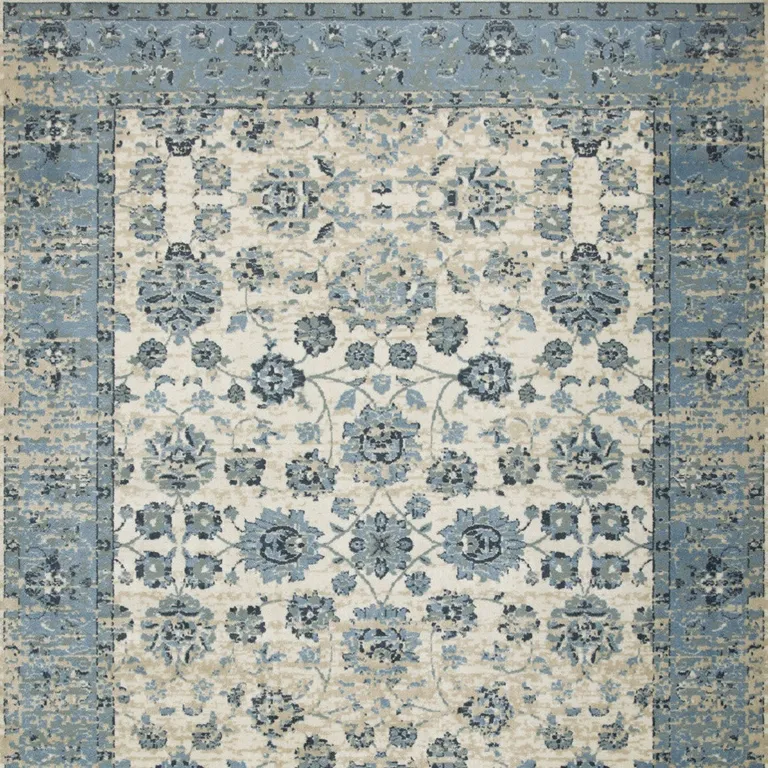 Blue Ivory Distressed Oriental Area Rug Photo 3