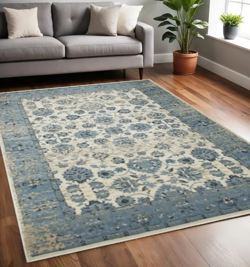 Ivory And Sky Blue Oriental Area Rug Photo 1