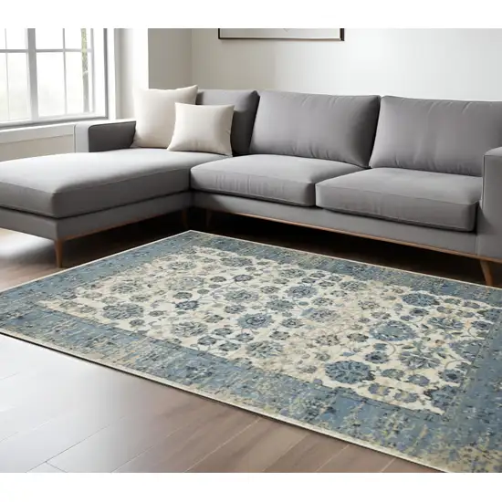 Ivory And Sky Blue Oriental Area Rug Photo 1
