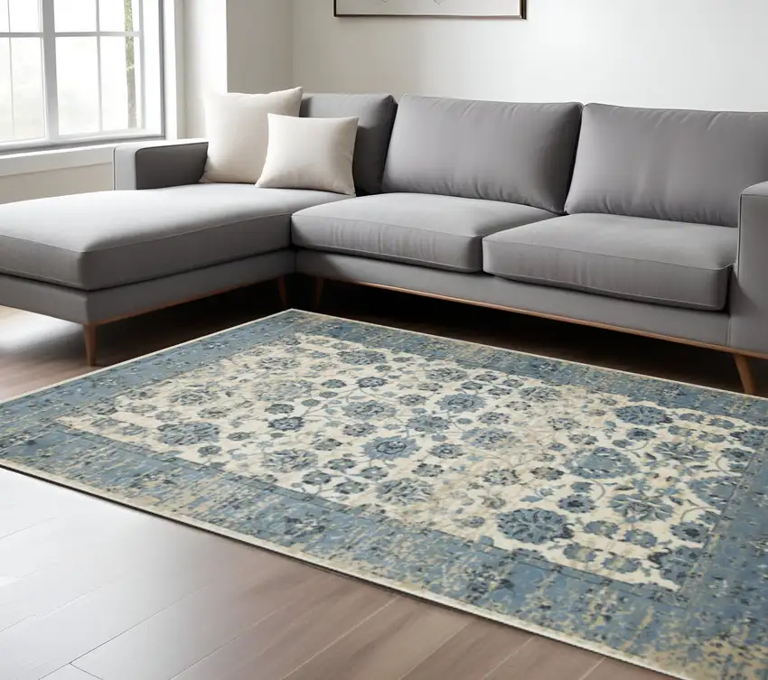 Ivory And Sky Blue Oriental Area Rug Photo 1