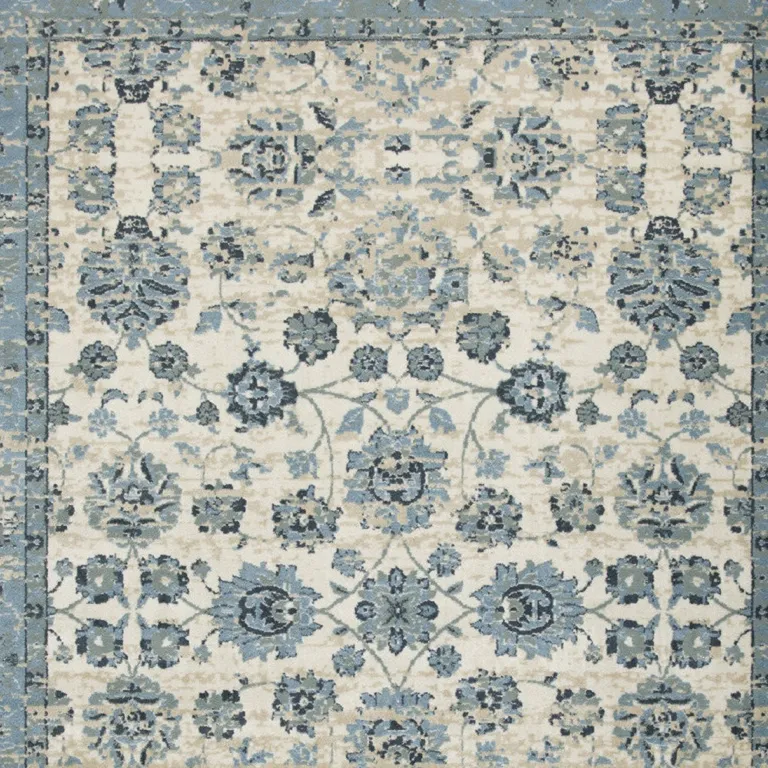 Blue Ivory Distressed Oriental Area Rug Photo 3