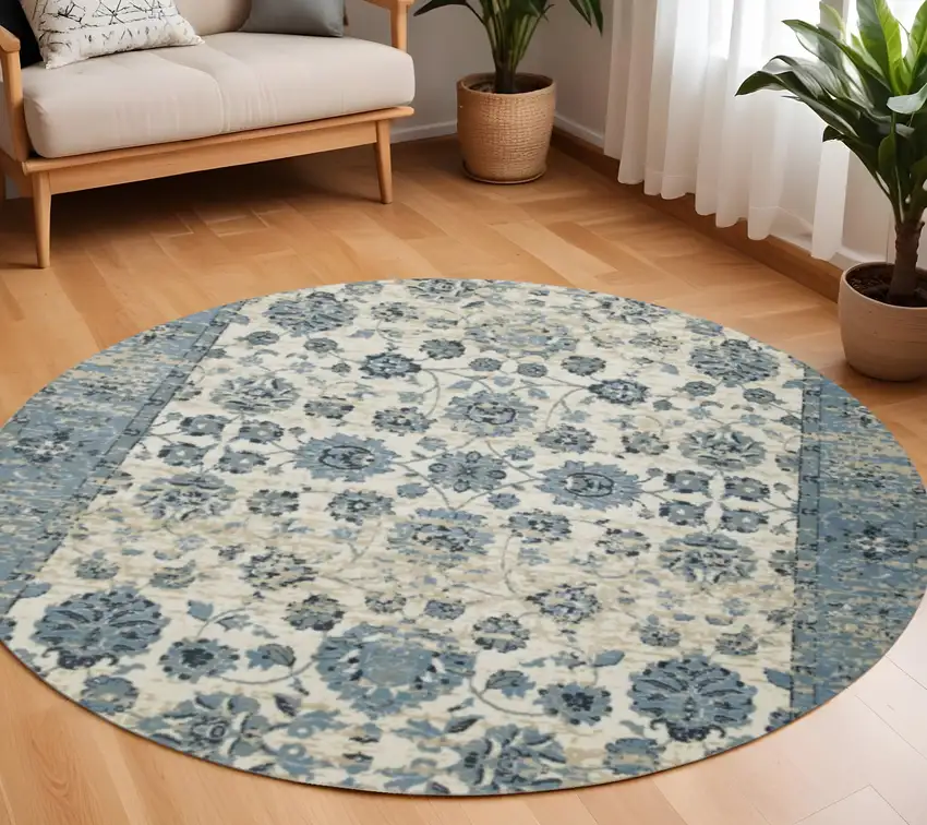 8' Ivory Round Oriental Area Rug Photo 1