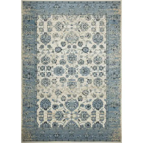 Blue Ivory Distressed Oriental Area Rug Photo 4