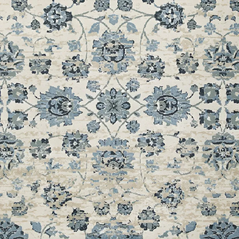 Blue Ivory Distressed Oriental Area Rug Photo 1
