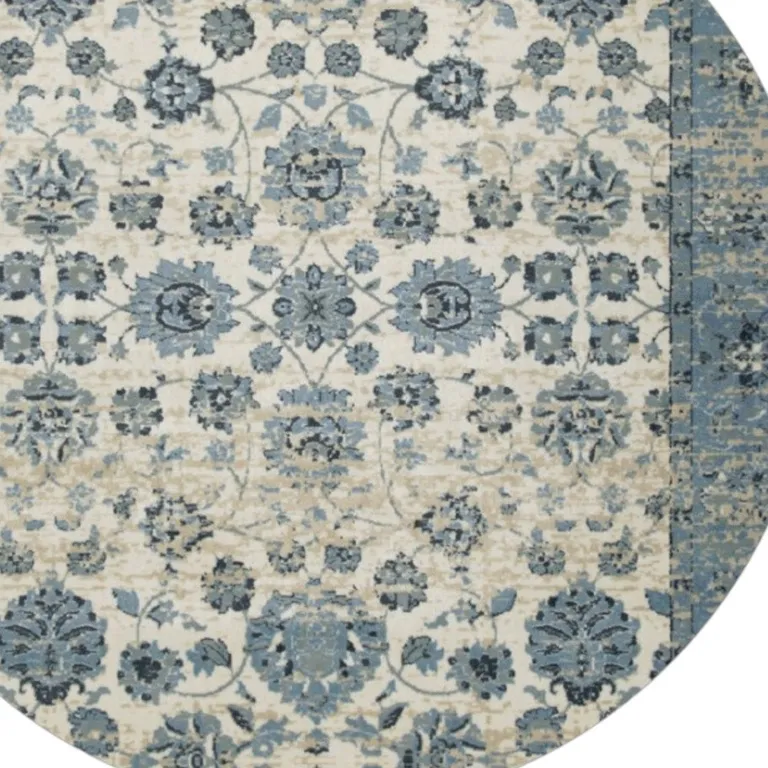 Blue Ivory Distressed Oriental Area Rug Photo 5