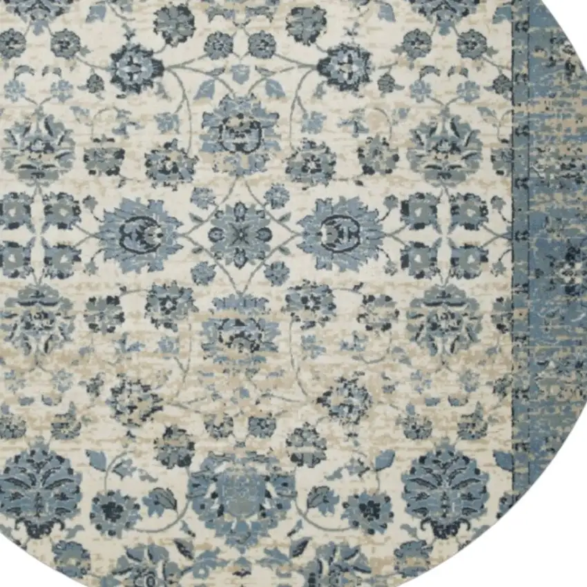 8' Ivory Oriental Round Rug Photo 3