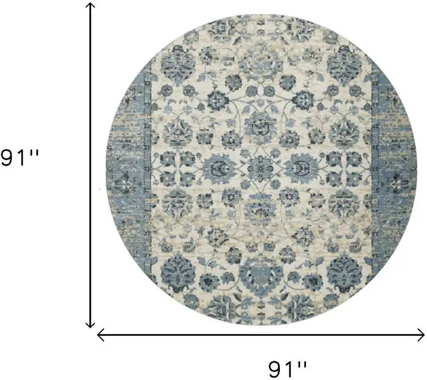 8' Ivory Round Oriental Area Rug Photo 5
