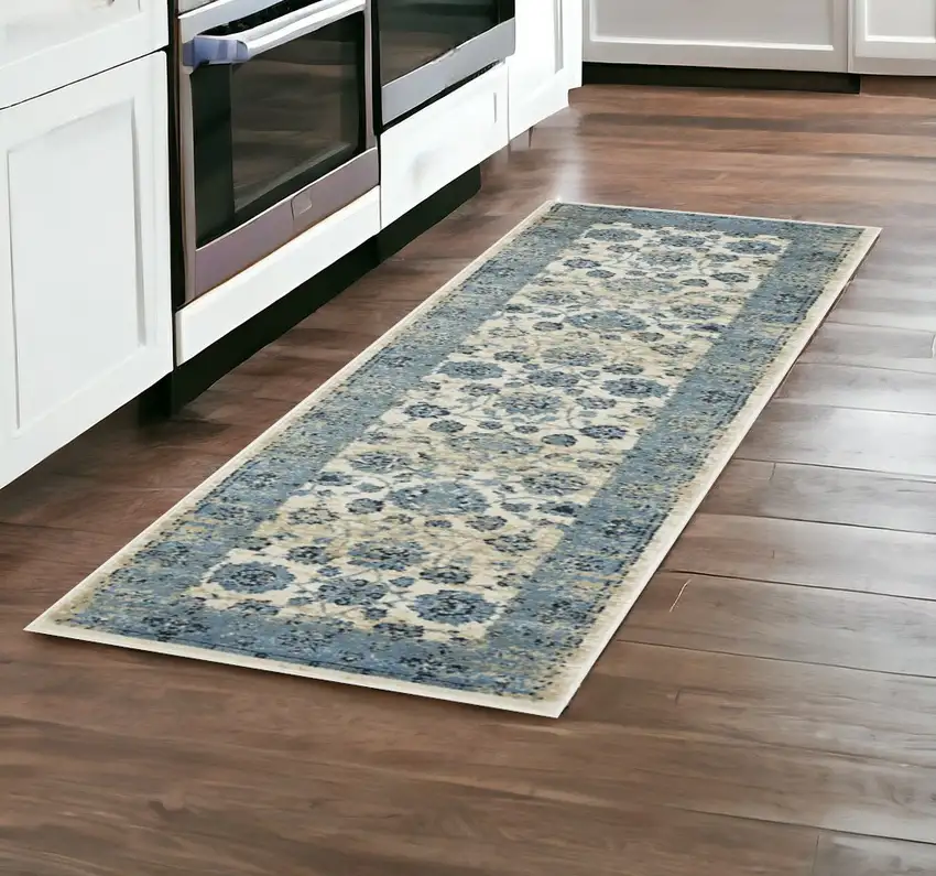 8' Ivory Oriental Dhurrie Runner Rug Photo 1