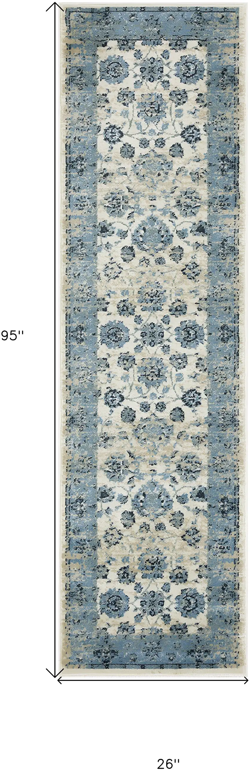 Ivory Oriental Runner Rug Photo 7