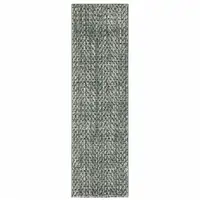 Photo of Blue Ivory Grey And Light Blue Geometric Power Loom Stain Resistant Runner Rug