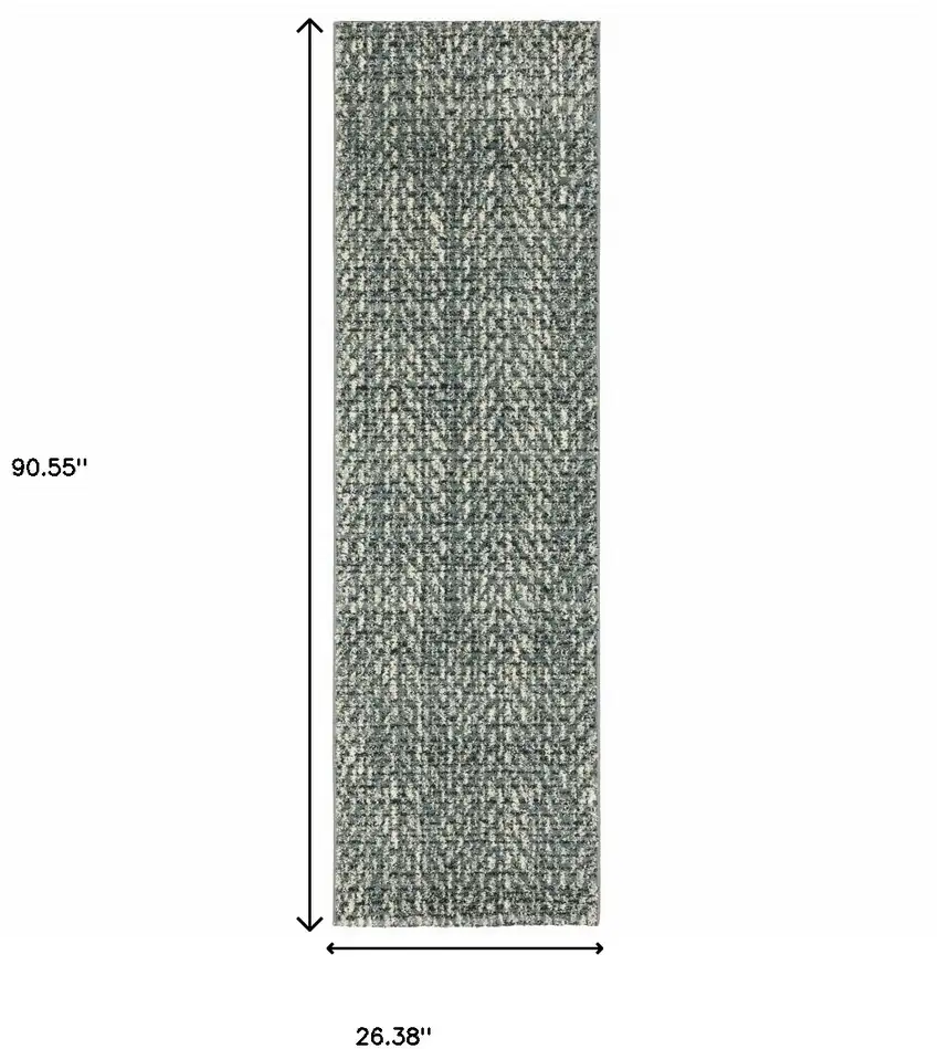 Blue Ivory Grey And Light Blue Geometric Power Loom Stain Resistant Runner Rug Photo 10