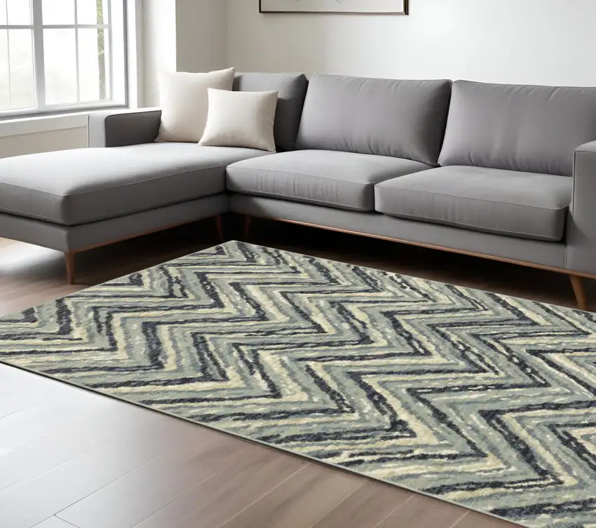 Gray and Ivory Geometric Power Loom Area Rug Photo 1