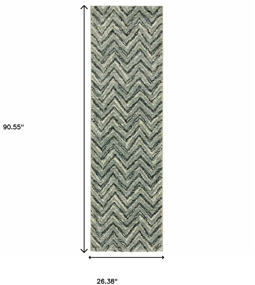 Blue Ivory Grey Beige And Light Blue Geometric Power Loom Stain Resistant Runner Rug Photo 10