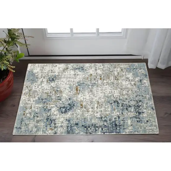 Blue Ivory Grey Brown Beige And Light Blue Abstract Power Loom Stain Resistant Area Rug Photo 1