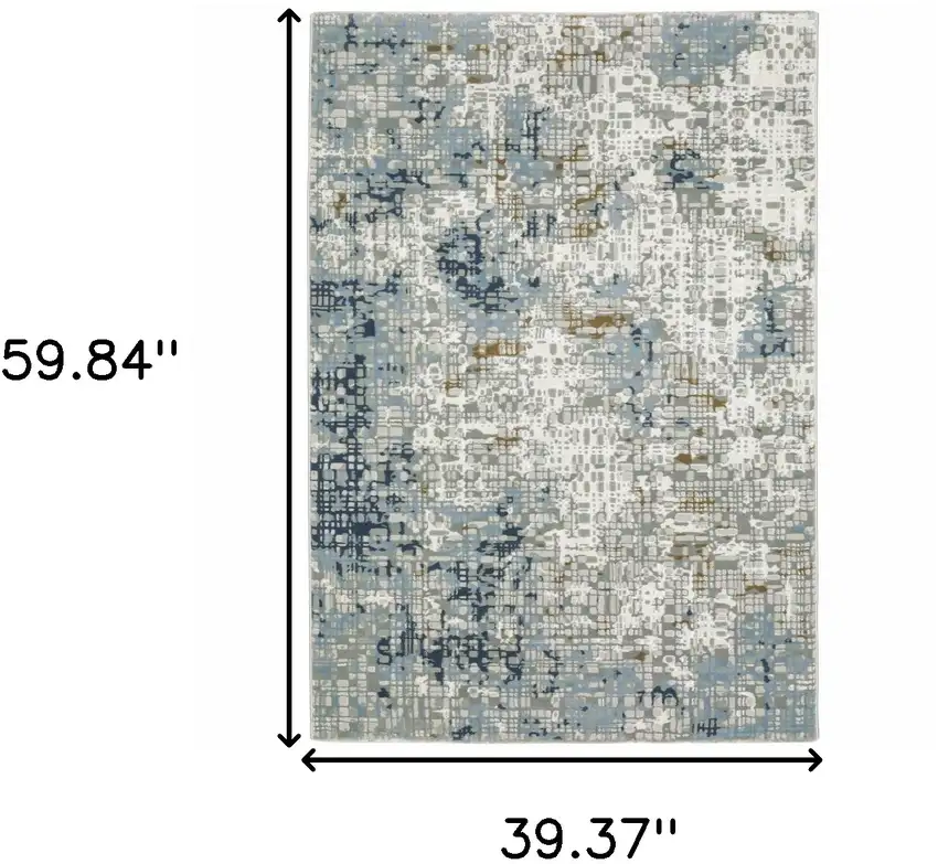 Blue Ivory Grey Brown Beige And Light Blue Abstract Power Loom Stain Resistant Area Rug Photo 9